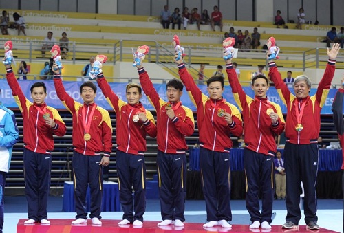 Đội tuyển thể dục dụng cụ dẫn đầu đoàn Việt Nam tai seagame 