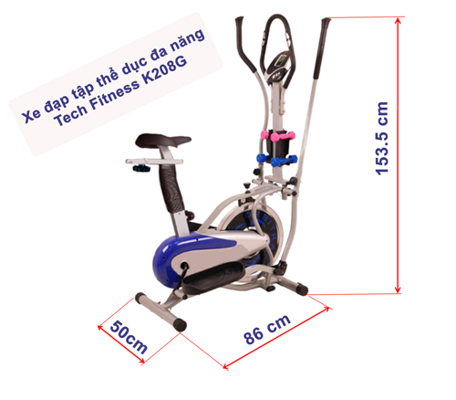 Xe đạp tập thể dục có yên K208G kèm tạ