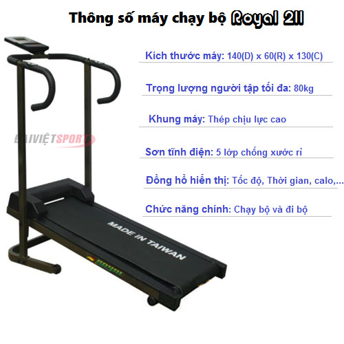 Thông số kỹ thuật máy chạy bộ royal 211