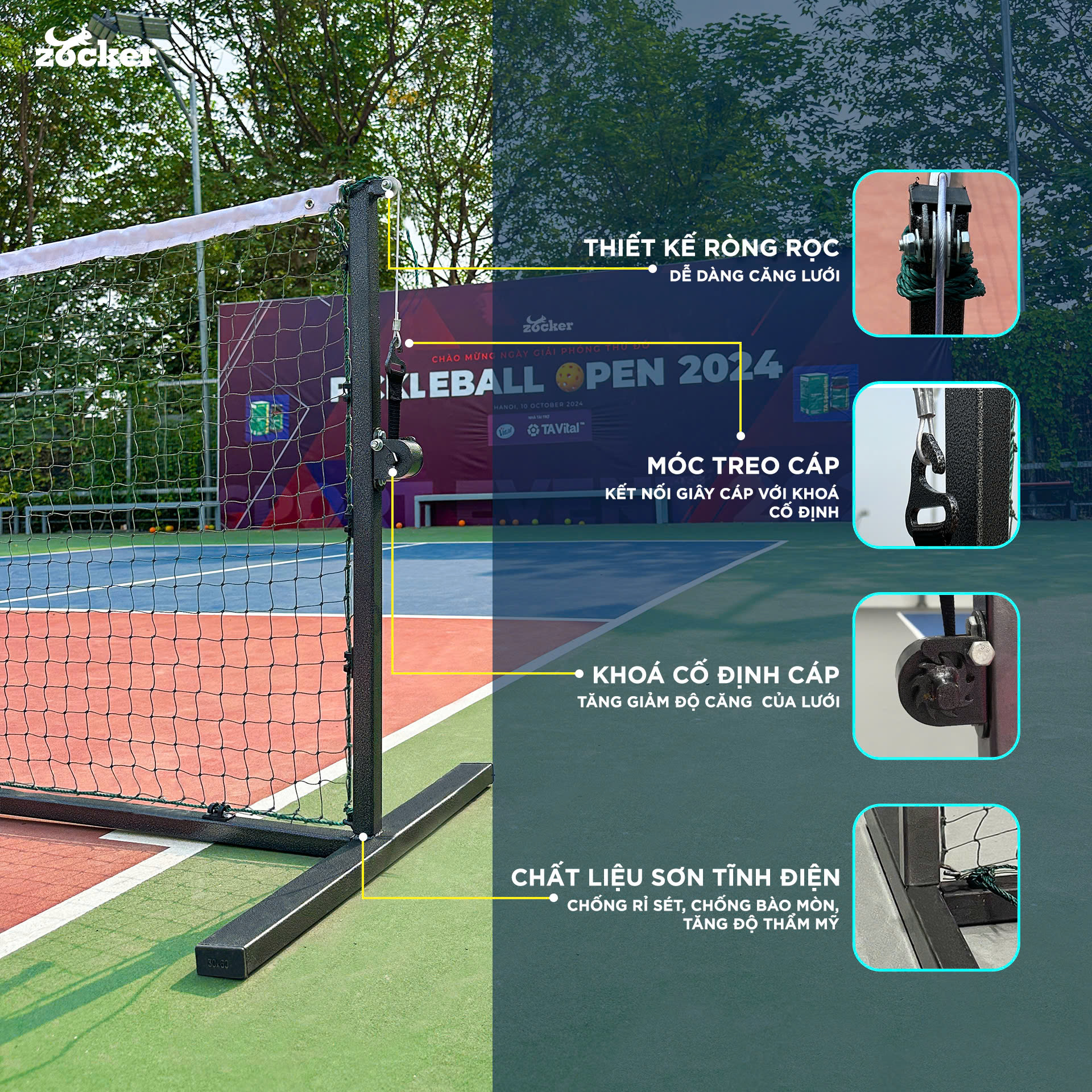 Bộ khung lưới Pickleball cao cấp Zocker LPZ30